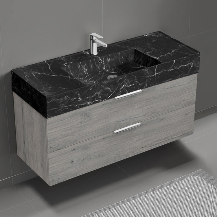 Bathroom Vanity Floating Bathroom Vanity, Modern, 48 Inch, Black Marble Style Sink, Chrome Handles Nameeks DERIN953